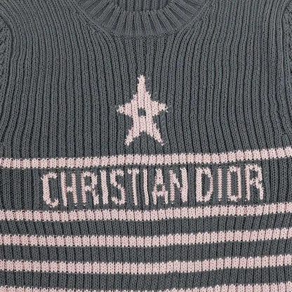 Dior Short Sleeve Knit Dioliviera Border 36 Size Gray Pink Cashmere