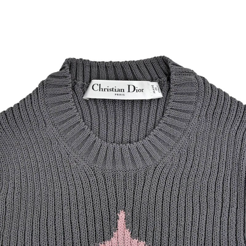 Dior Short Sleeve Knit Dioliviera Border 36 Size Gray Pink Cashmere