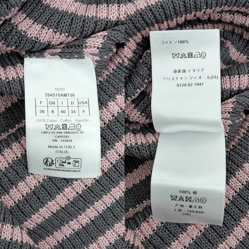 Dior Short Sleeve Knit Dioliviera Border 36 Size Gray Pink Cashmere