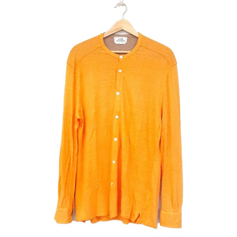 Hermes Long Sleeve Shirt Size L Men's - Orange Linen