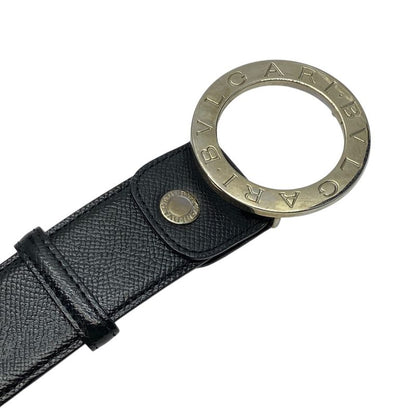 Bvlgari Belt Round Logo Buckle Leather Black Silver Hardware 20230
