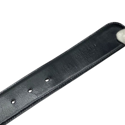 Bvlgari Belt Round Logo Buckle Leather Black Silver Hardware 20230