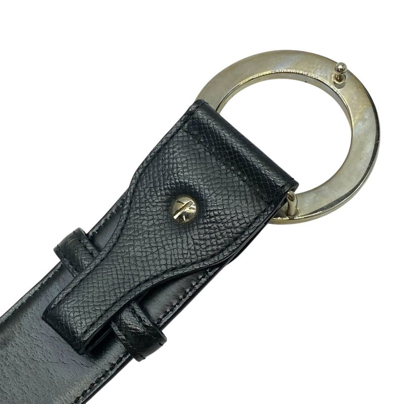 Bvlgari Belt Round Logo Buckle Leather Black Silver Hardware 20230
