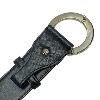 Bvlgari Belt Round Logo Buckle Leather Black Silver Hardware 20230