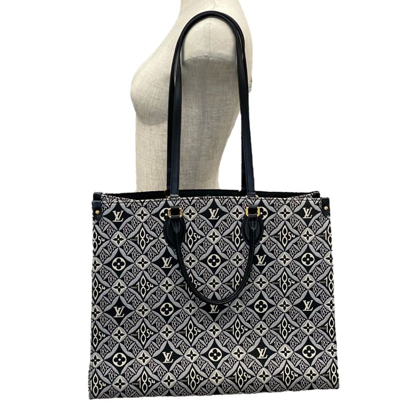 Louis Vuitton on the Go GM Tote Bag Handbag 2way Leather Jacquard Black