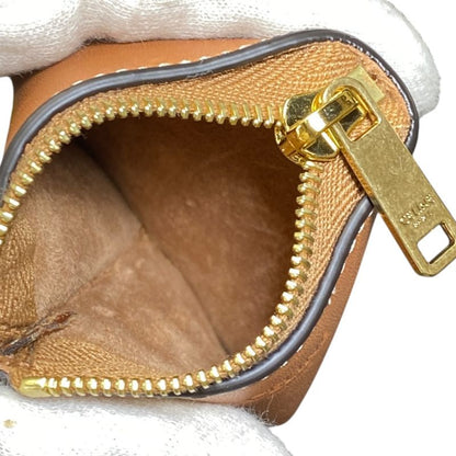 Celine Lozenge Charm Leather Coin Case Key Ring Key Holder Mini Pouch Brown