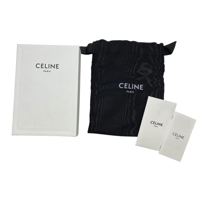 Celine Lozenge Charm Leather Coin Case Key Ring Key Holder Mini Pouch Brown
