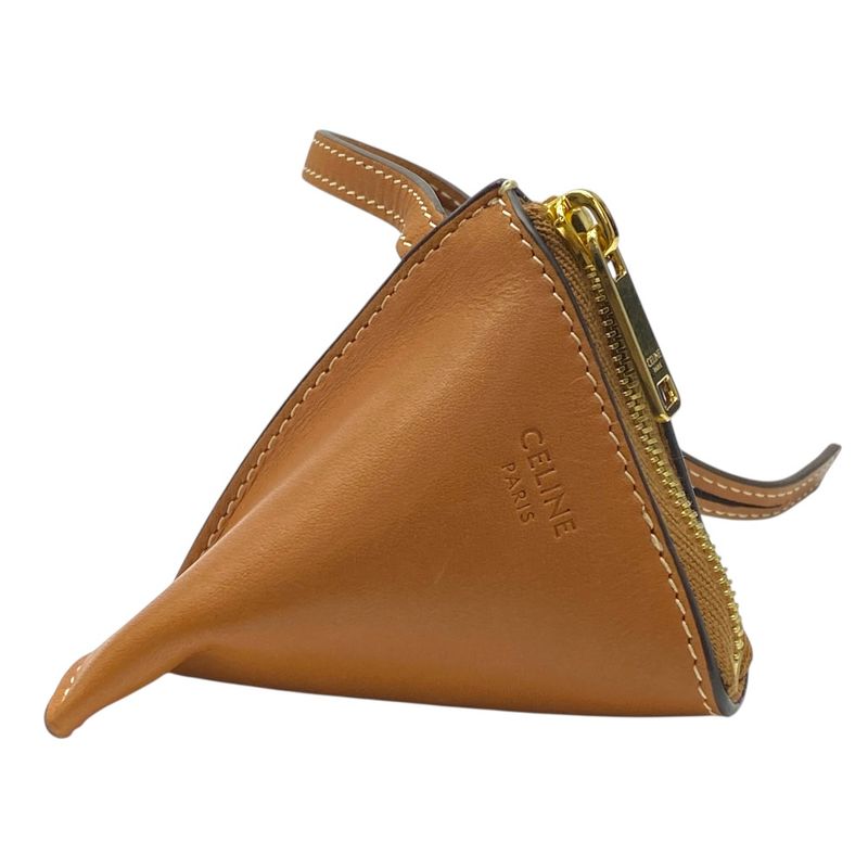 Celine Lozenge Charm Leather Coin Case Key Ring Key Holder Mini Pouch Brown