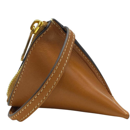 Celine Lozenge Charm Leather Coin Case Key Ring Key Holder Mini Pouch Brown