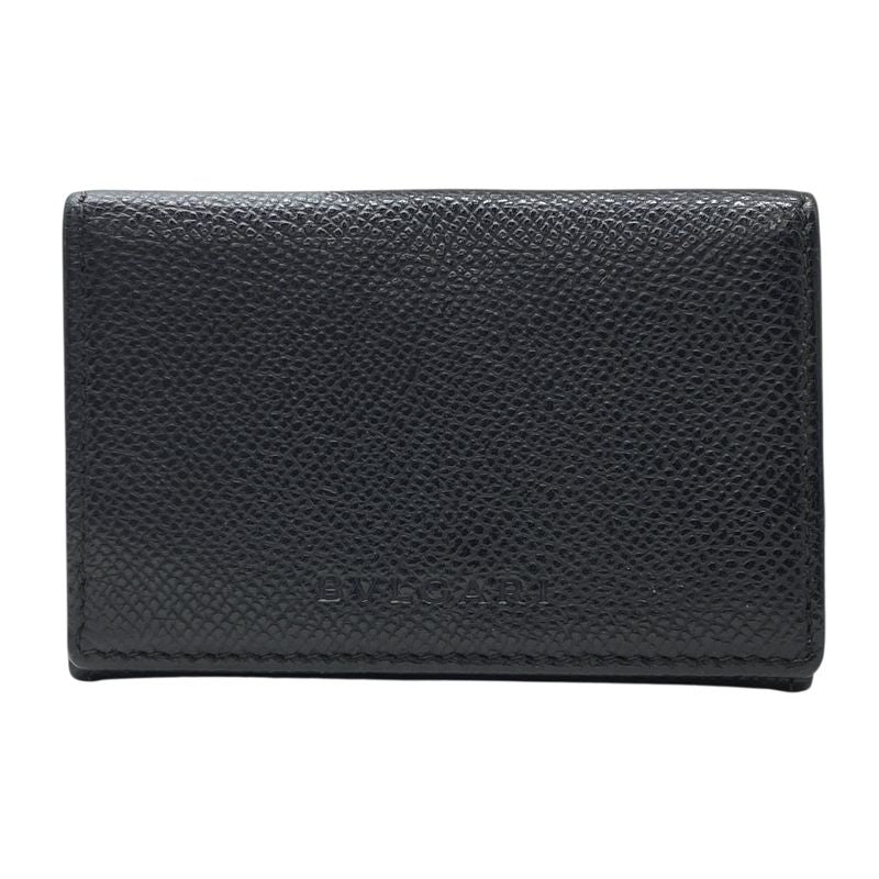 Bvlgari Coin Case Coin Purse Coin Purse Card Case Logo Black Grain Leather