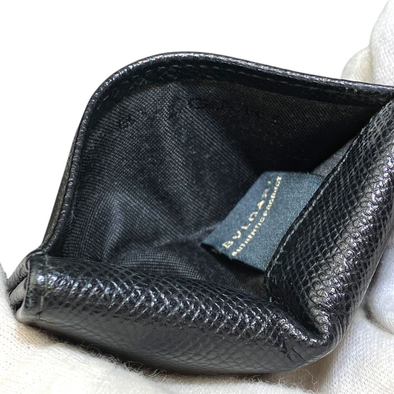 Bvlgari Coin Case Coin Purse Coin Purse Card Case Logo Black Grain Leather