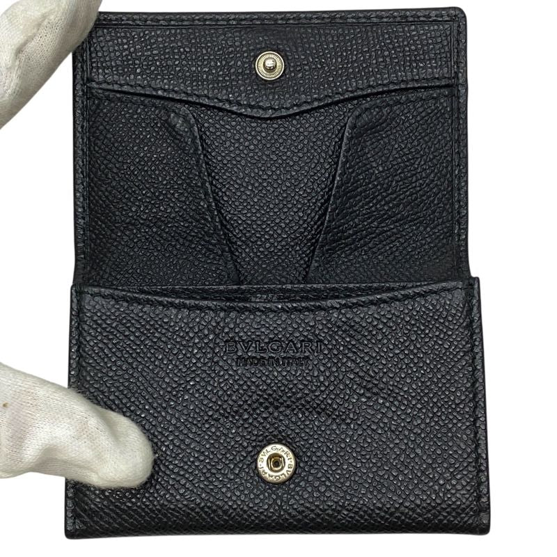 Bvlgari Coin Case Coin Purse Coin Purse Card Case Logo Black Grain Leather