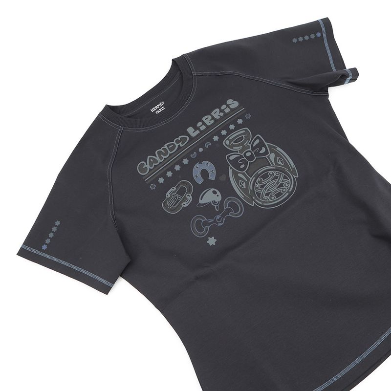 Hermes T-Shirt Cartouche Candy Libris Micro 38 Top Blue Noir Black