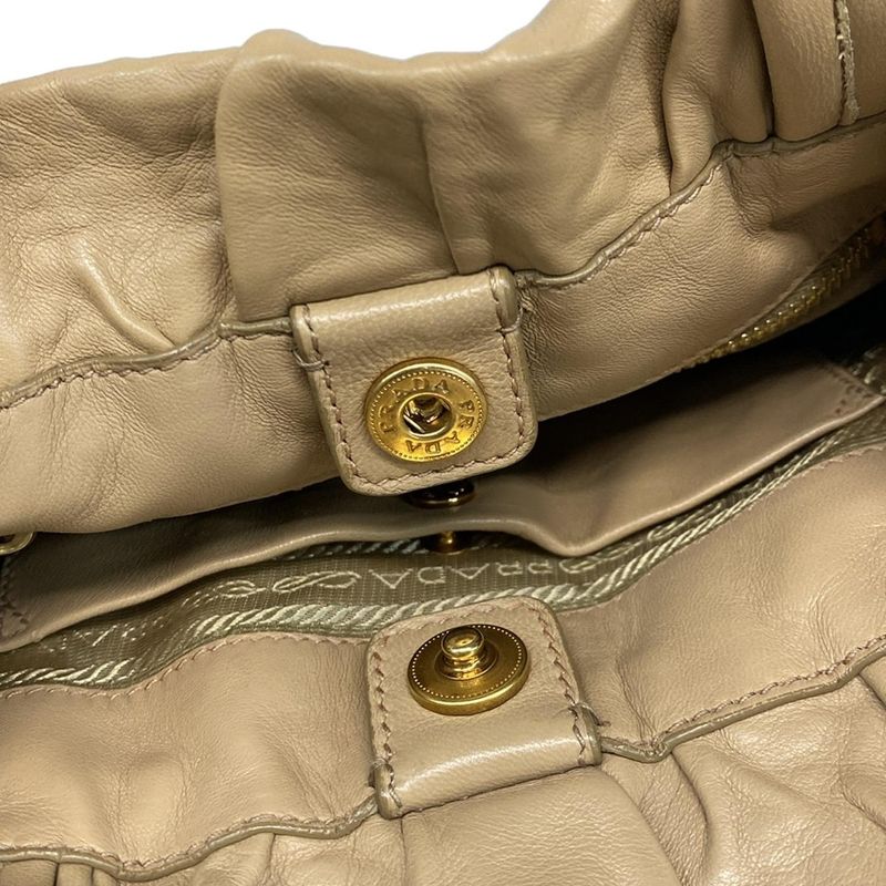 Prada Tote Bag - Bn1760 Beige Leather Tag Ribbon Leather