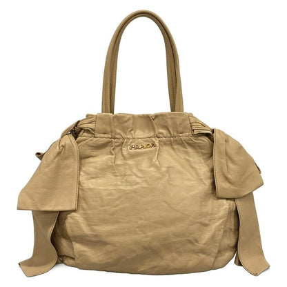 Prada Tote Bag - Bn1760 Beige Leather Tag Ribbon Leather