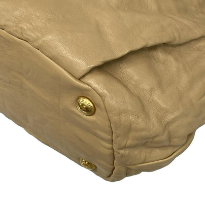 Prada Tote Bag - Bn1760 Beige Leather Tag Ribbon Leather