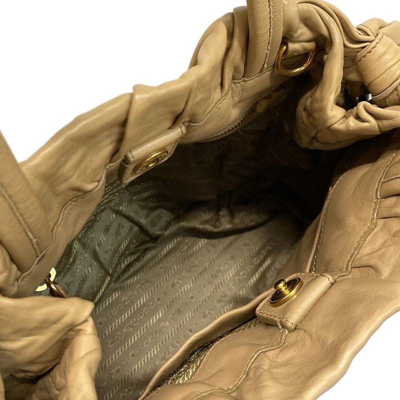 Prada Tote Bag - Bn1760 Beige Leather Tag Ribbon Leather