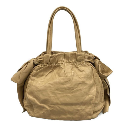 Prada Tote Bag - Bn1760 Beige Leather Tag Ribbon Leather