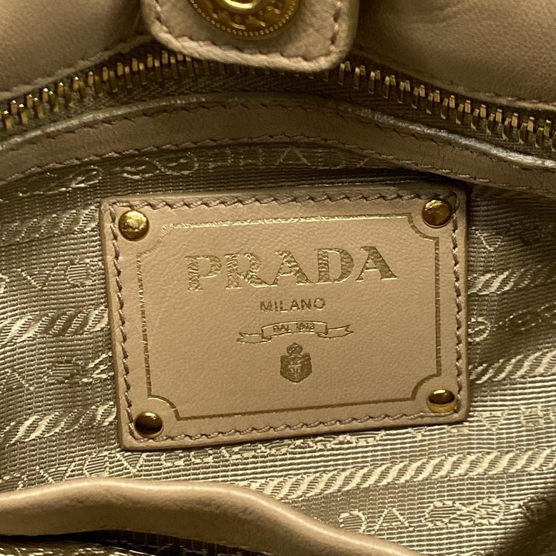Prada Tote Bag - Bn1760 Beige Leather Tag Ribbon Leather