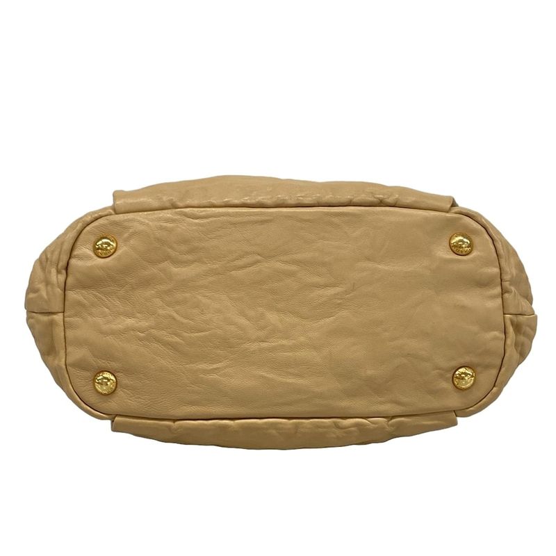 Prada Tote Bag - Bn1760 Beige Leather Tag Ribbon Leather