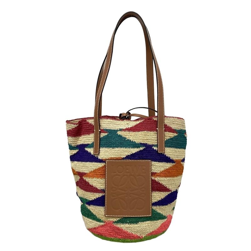 Loewe Tote Bag Sigra Basket Bag Beige X Brown X Multi Basket Bag Linen Leather