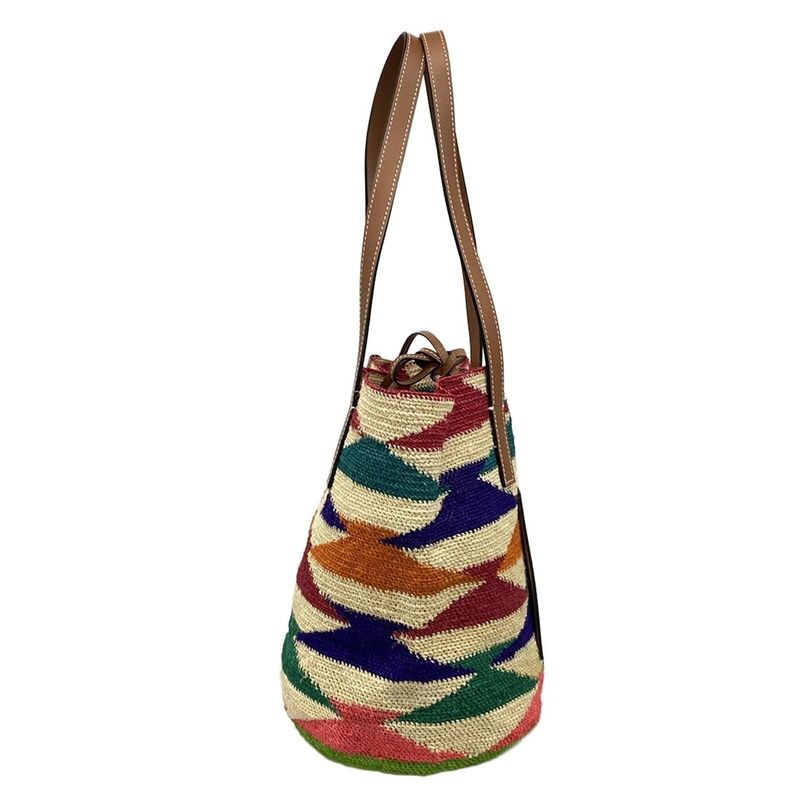 Loewe Tote Bag Sigra Basket Bag Beige X Brown X Multi Basket Bag Linen Leather