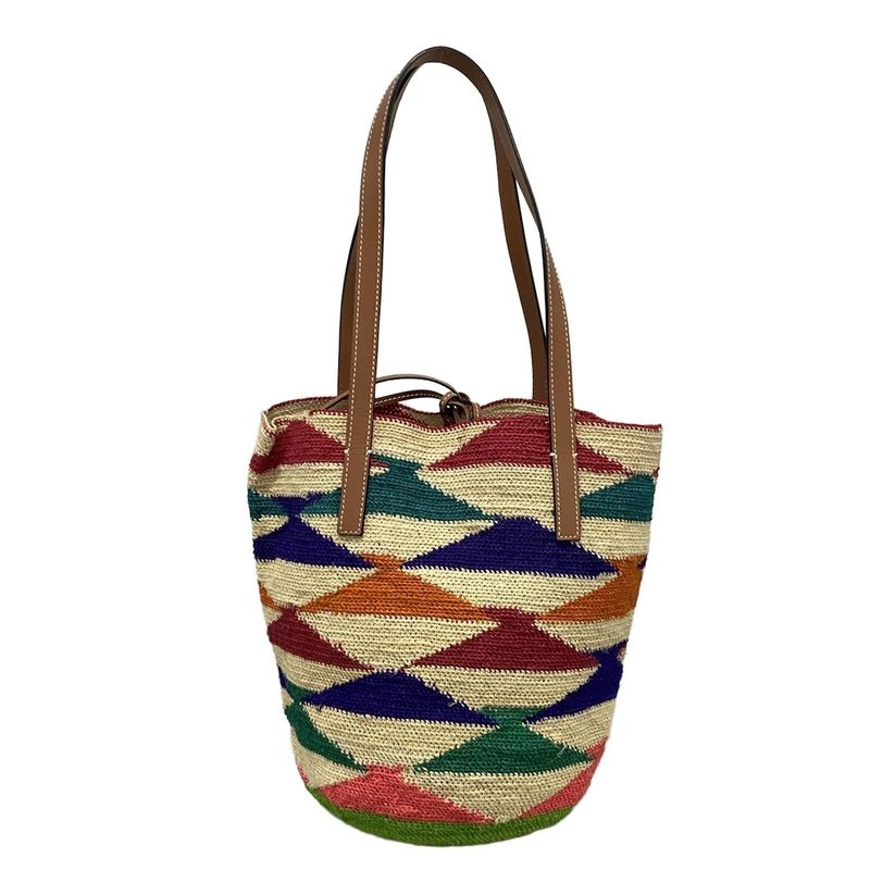 Loewe Tote Bag Sigra Basket Bag Beige X Brown X Multi Basket Bag Linen Leather