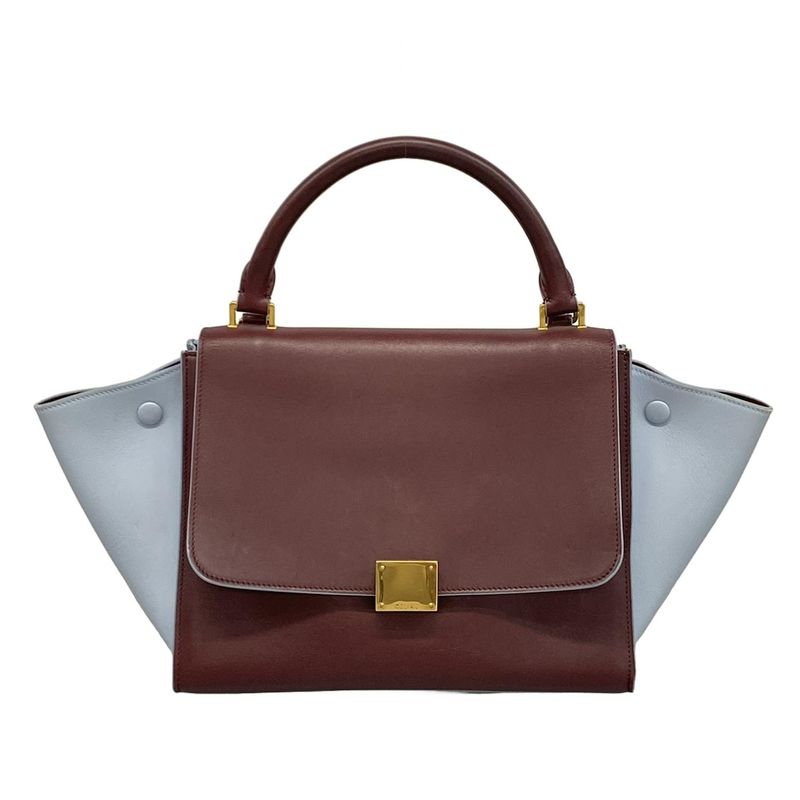 Celine Handbag Trapeze Small Bordeaux X Light Blue Leather