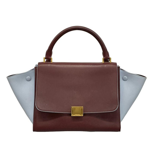 Celine Handbag Trapeze Small Bordeaux X Light Blue Leather