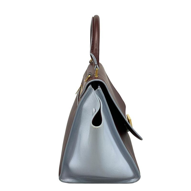 Celine Handbag Trapeze Small Bordeaux X Light Blue Leather