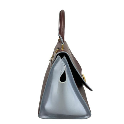 Celine Handbag Trapeze Small Bordeaux X Light Blue Leather