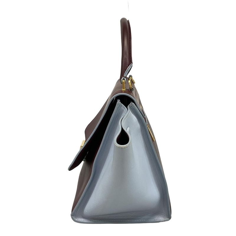 Celine Handbag Trapeze Small Bordeaux X Light Blue Leather