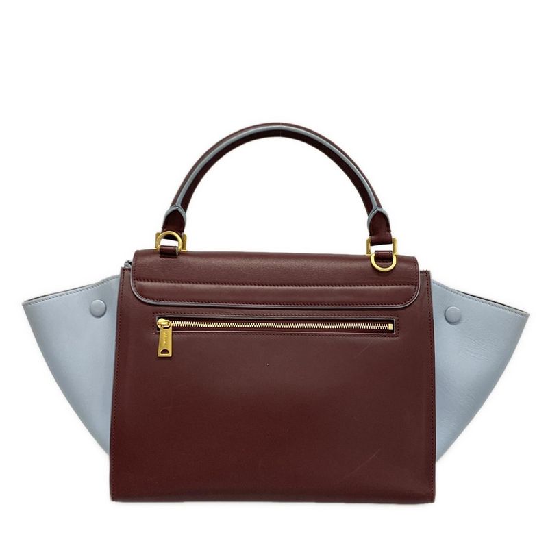 Celine Handbag Trapeze Small Bordeaux X Light Blue Leather