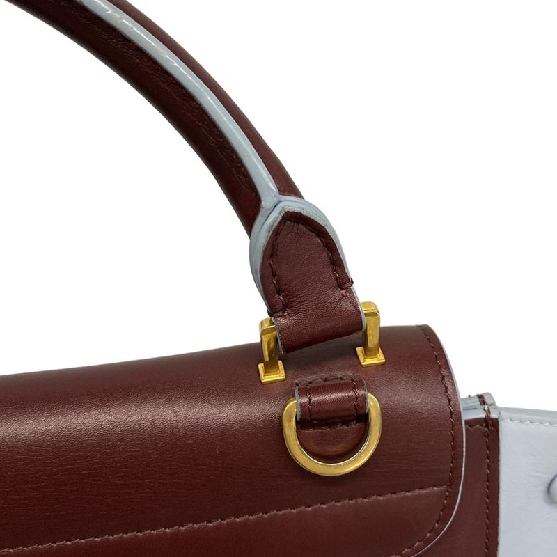 Celine Handbag Trapeze Small Bordeaux X Light Blue Leather