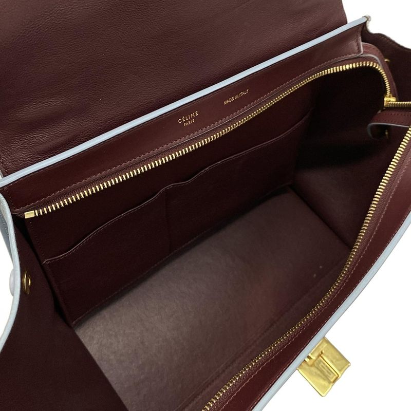 Celine Handbag Trapeze Small Bordeaux X Light Blue Leather