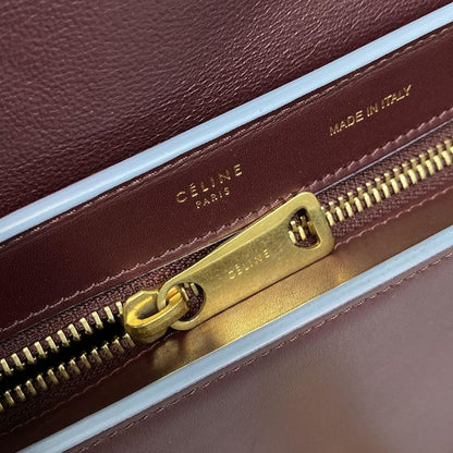 Celine Handbag Trapeze Small Bordeaux X Light Blue Leather