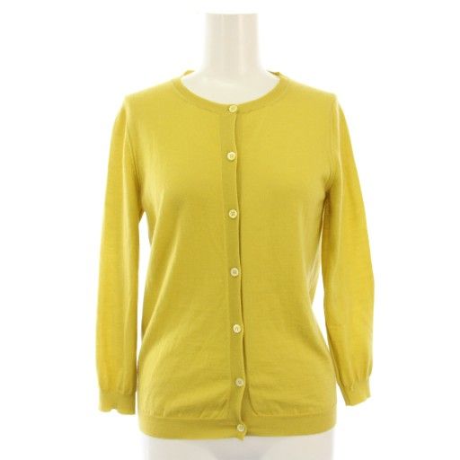Prada 100% Cashmere Cardigan Crew Neck Knit Long Sleeve 42 Yellow Tk