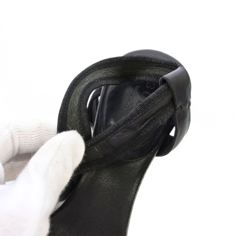 Gucci Sandals Strap Leather Square Toe 34.5cm (13.58in) C Black Tk