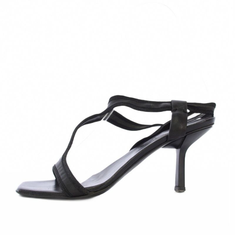 Gucci Sandals Strap Leather Square Toe 34.5cm (13.58in) C Black Tk