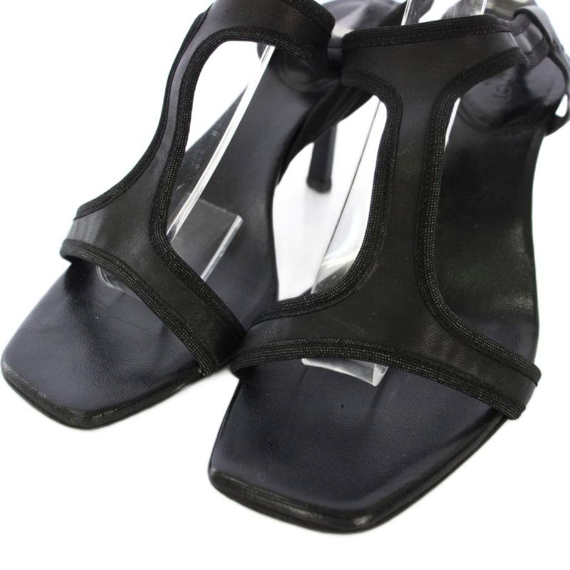 Gucci Sandals Strap Leather Square Toe 34.5cm (13.58in) C Black Tk