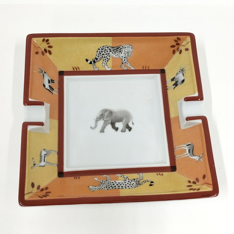 Hermes Ashtray Animal Elephant Cheetah Ashtray Accessory Case Ceramic