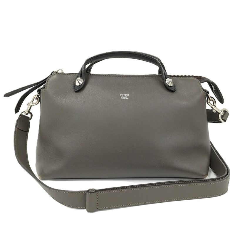 Fendi Visible Medium 2way Shoulder Bag Leather Gray