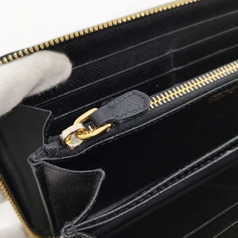 Prada Round Zipper Long Wallet Saffiano Leather Black