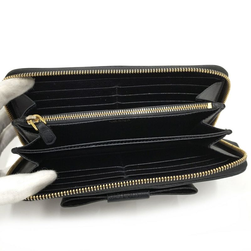 Prada Round Zipper Long Wallet Saffiano Leather Black