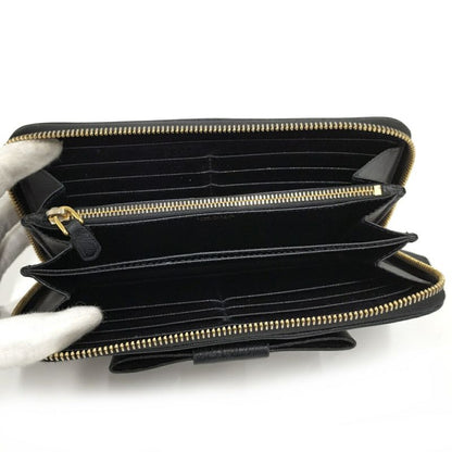 Prada Round Zipper Long Wallet Saffiano Leather Black