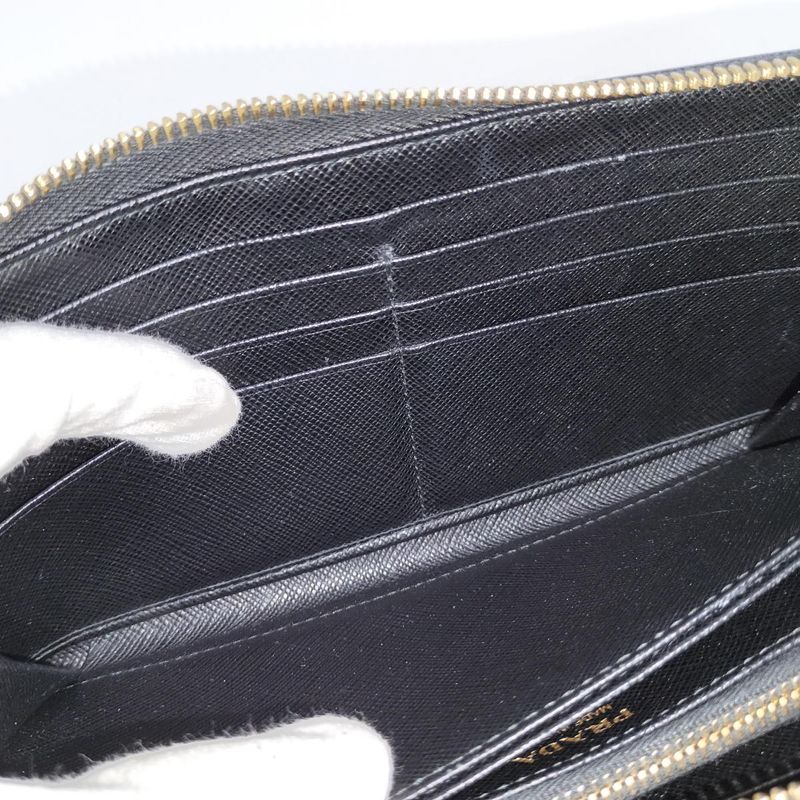 Prada Round Zipper Long Wallet Saffiano Leather Black