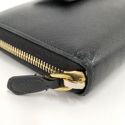 Prada Round Zipper Long Wallet Saffiano Leather Black