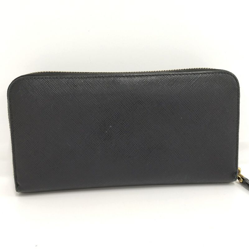 Prada Round Zipper Long Wallet Saffiano Leather Black