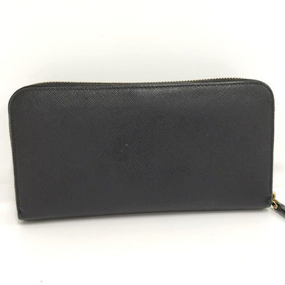Prada Round Zipper Long Wallet Saffiano Leather Black