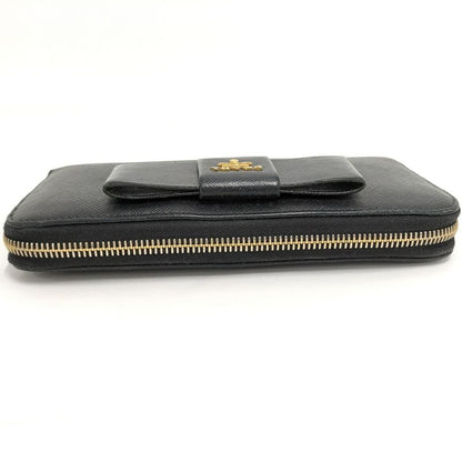 Prada Round Zipper Long Wallet Saffiano Leather Black